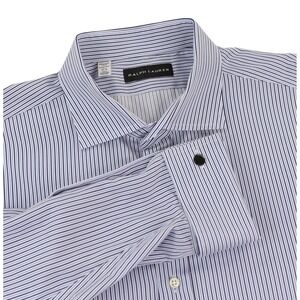 Ralph Lauren Black Label Dress Shirt Men 17.5x36 Blue Pinstripe Made In Italy